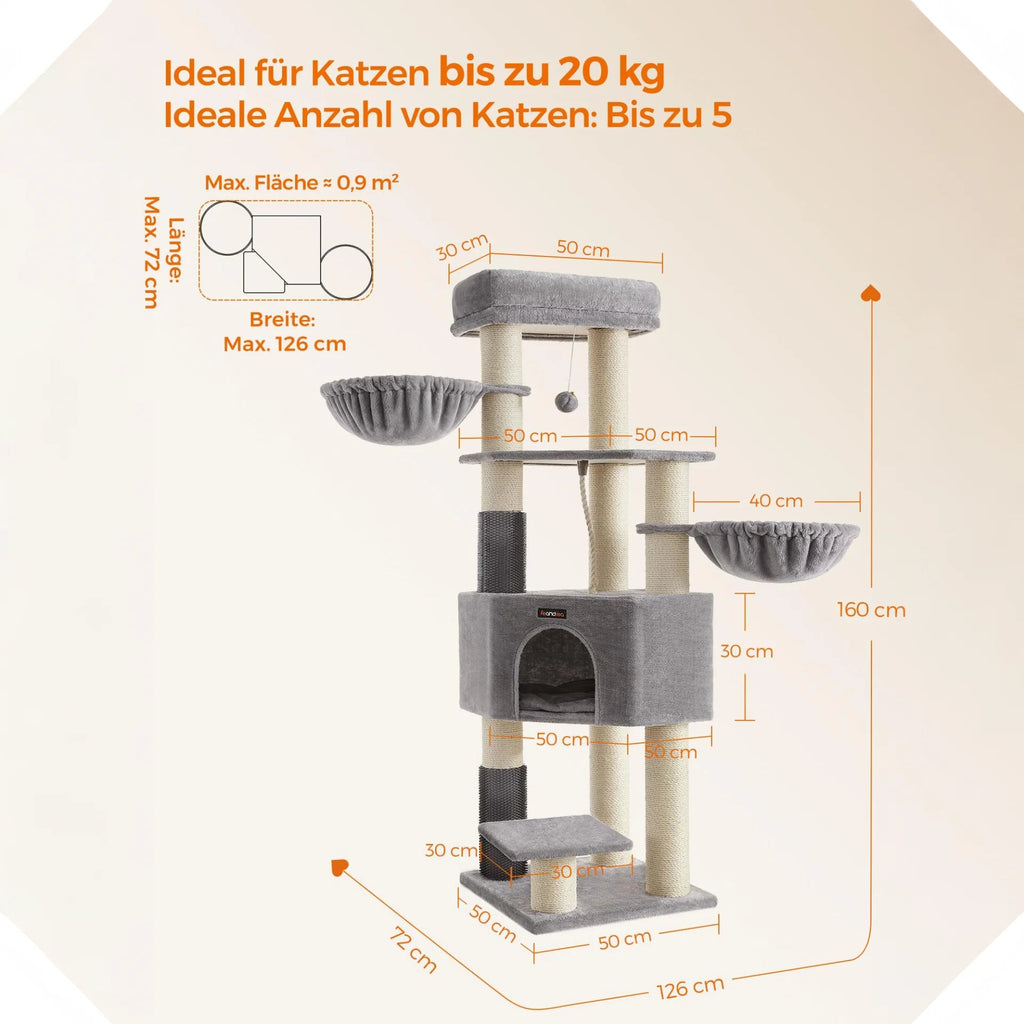 Katzenbaum Mehrstufig mit Höhle Hängematten und Pompom