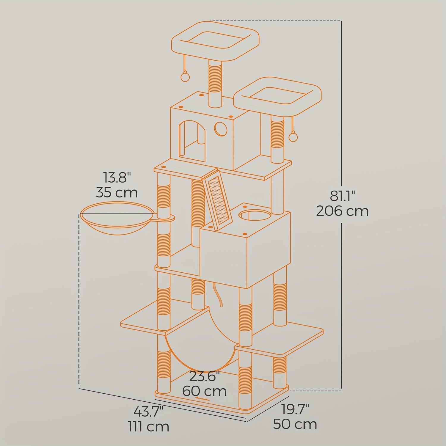 Großer Kratzturm Condo mit Kratzstämmen Rampe Höhlen und Hängematte