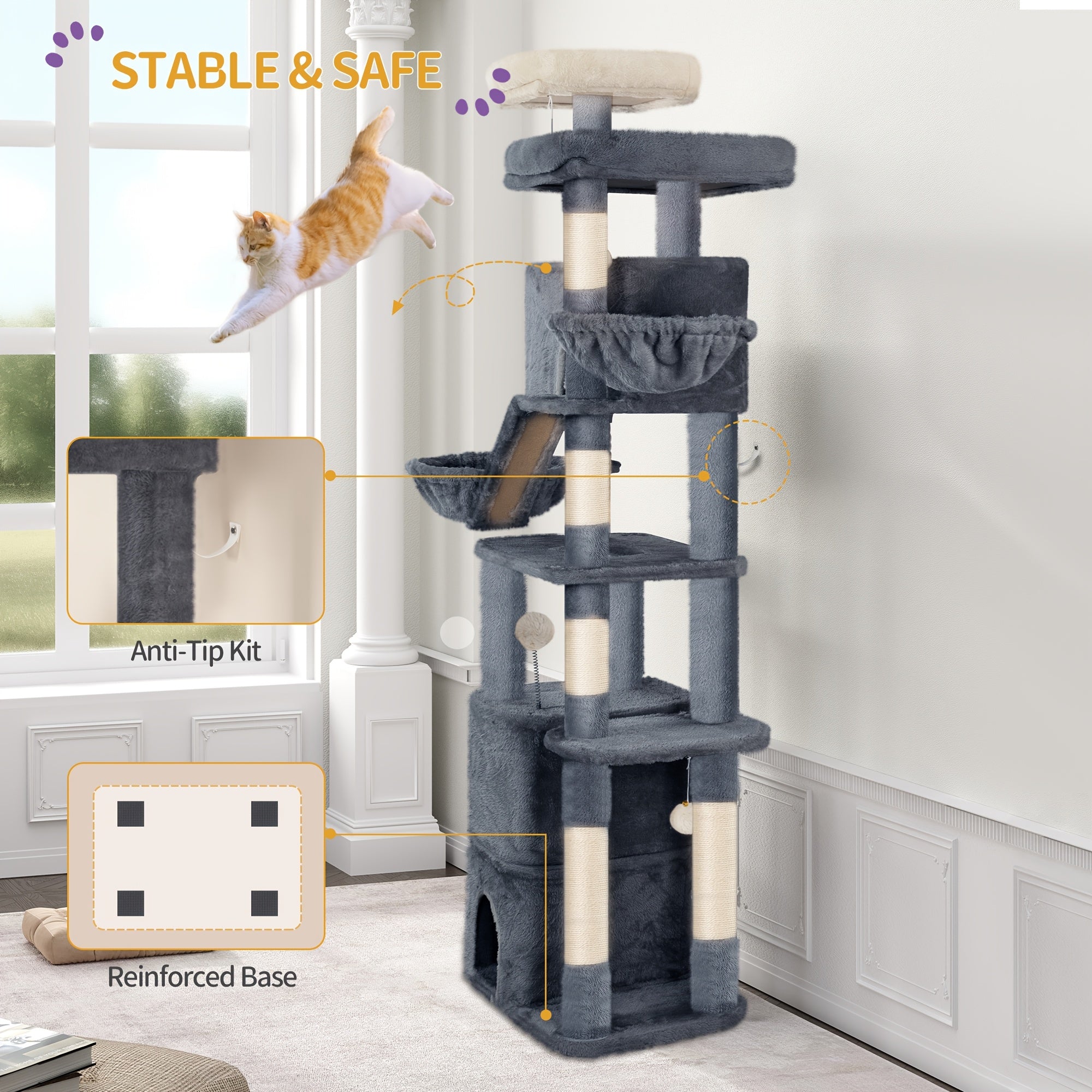 Großer XXL Kratzbaum 7 Ebenen für Maine Coon