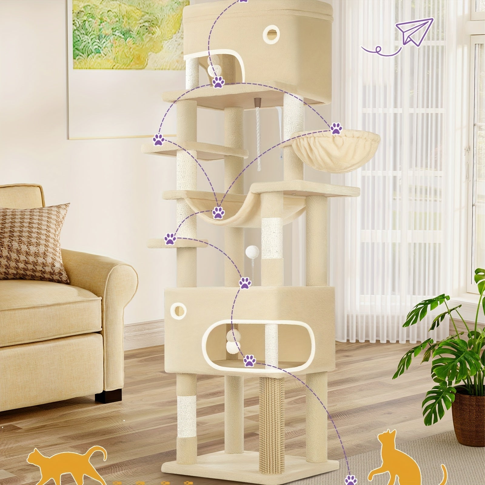 Kratzbaum Große Plattform mit 2 Höhlen und 7 Sisalstämmen