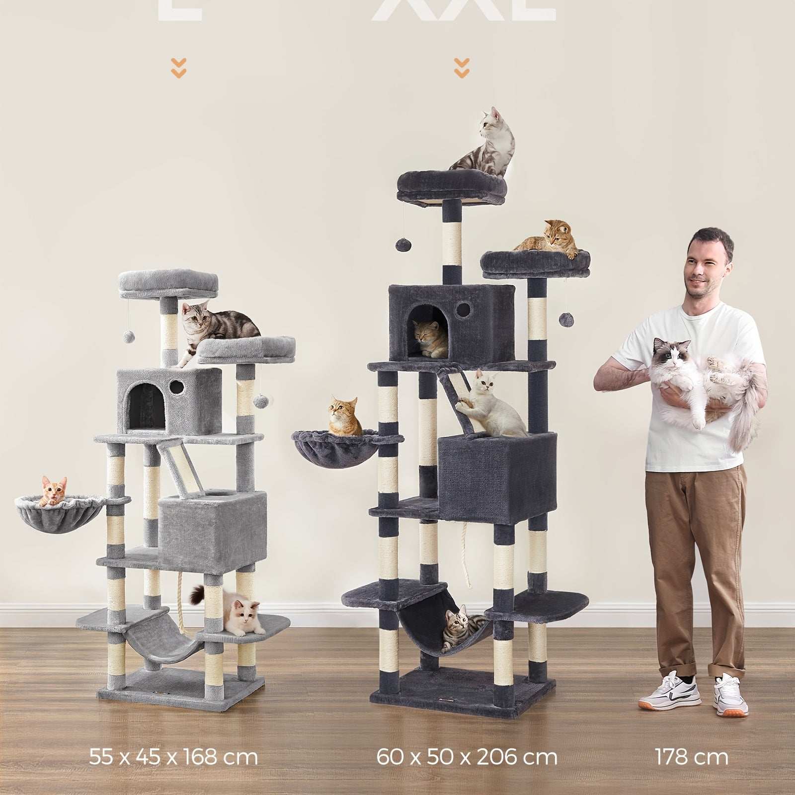 Großer XXL Kratzbaum mit Stämmen Höhlen und Hängematte