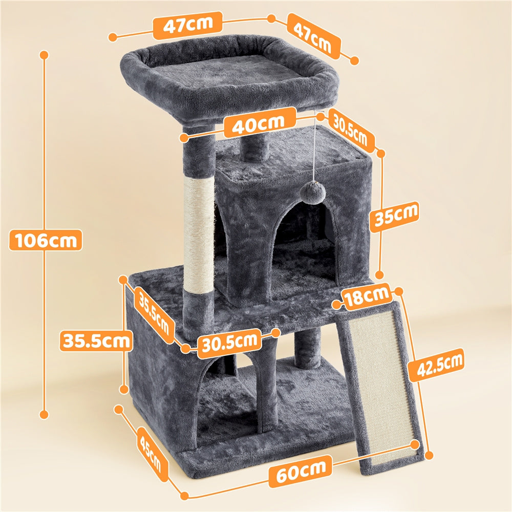 Stabiler Kratzbaum Spielbaum mit Spielball und 2 Häusern