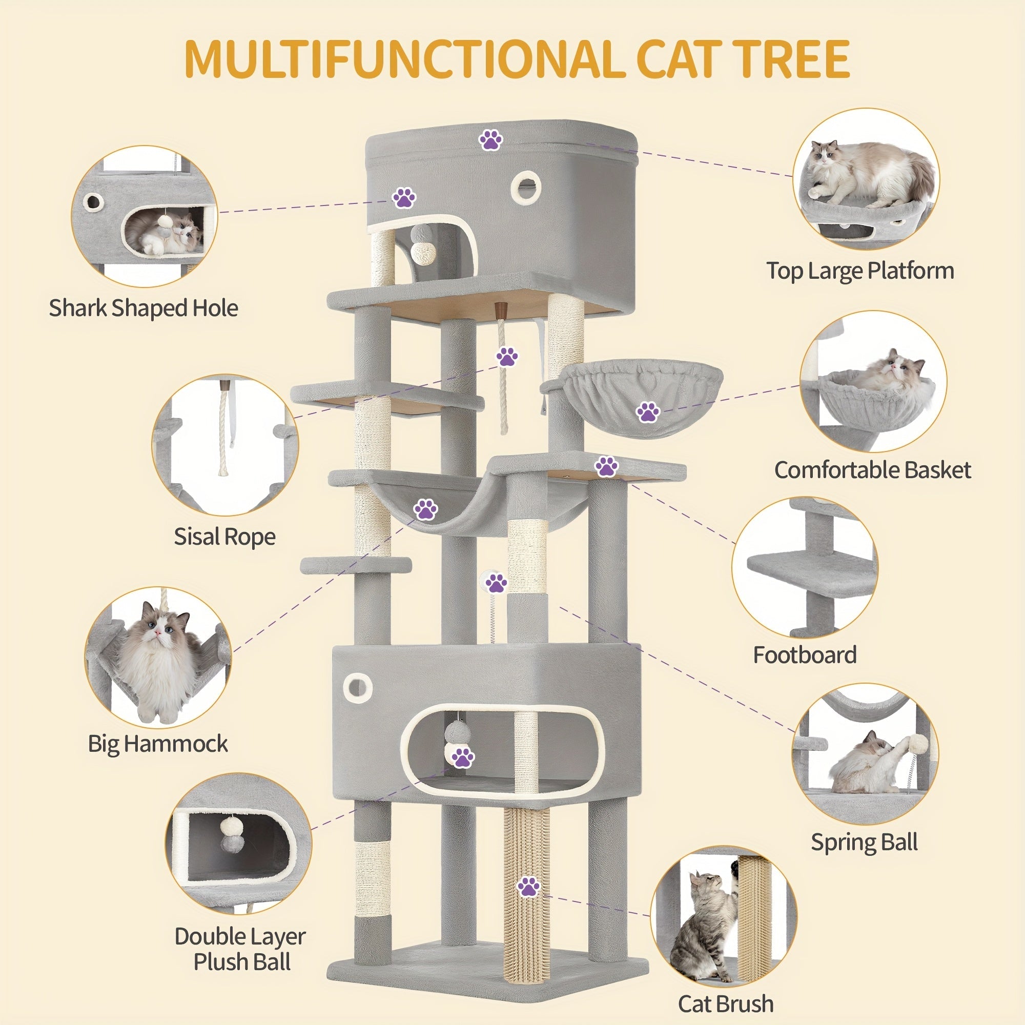 Katzenbaum Große Plattform mit 2 Höhlen und 7 Kratzstämmen