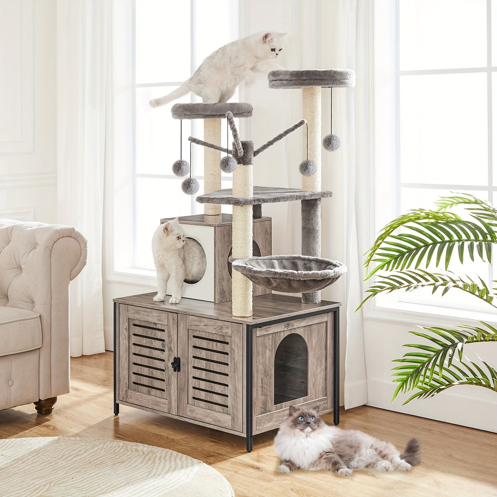 Katzenbaum Turm All-in-One mit Integriertem Katzenklo-Möbel