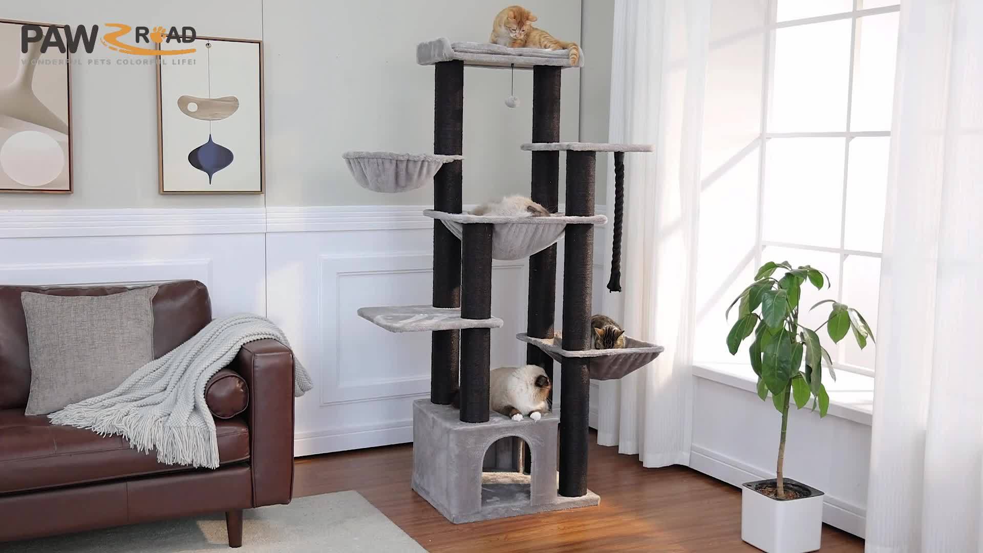 Großer Kratzturm Mehrstufig mit Hängematten für Erwachsene Katzen