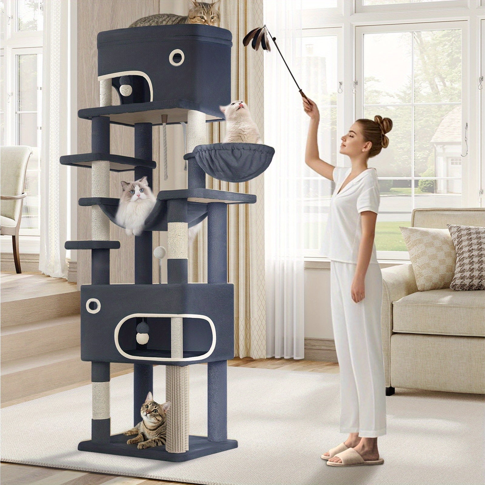 Kratzbaum Große Plattform mit 2 Höhlen und 7 Sisalstämmen