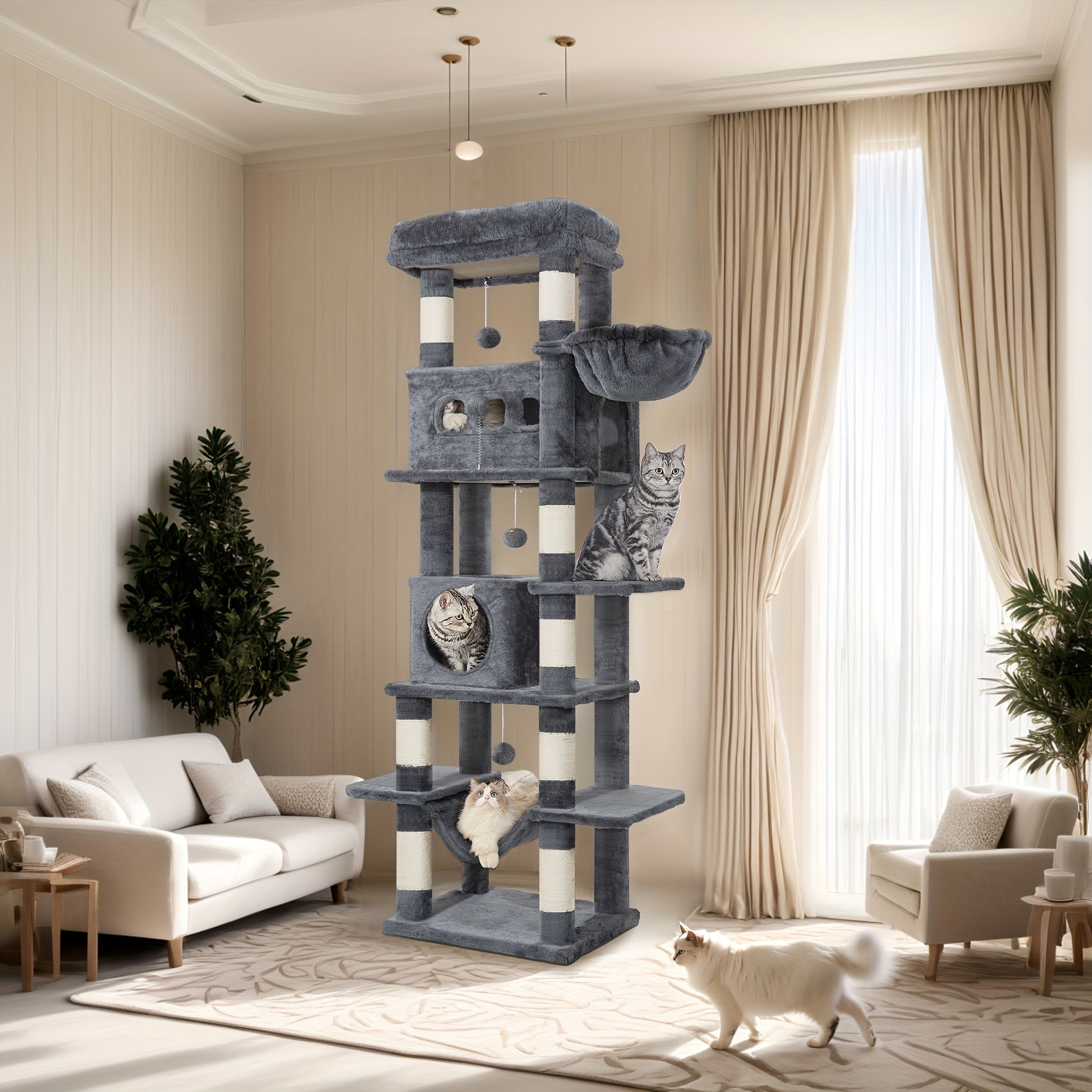 Großer Katzenbaum mit Liegeplatz Waschbarer Matte und 2 Nischen