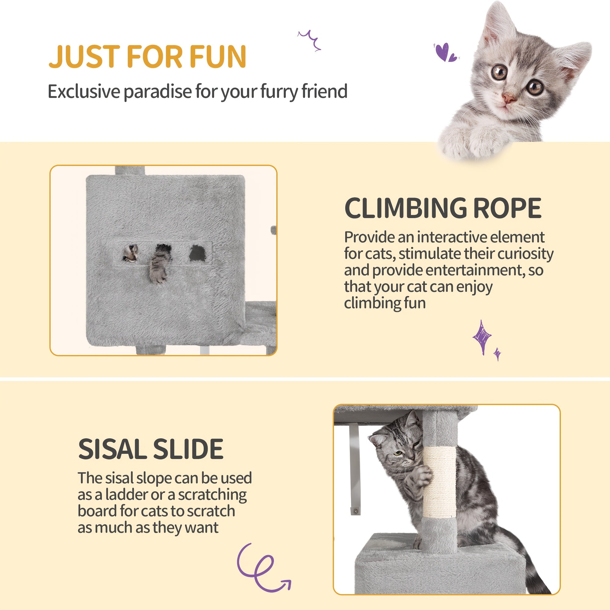 Großer Kratzbaum Mehrstöckig mit 3 Höhlen für Große Katzen