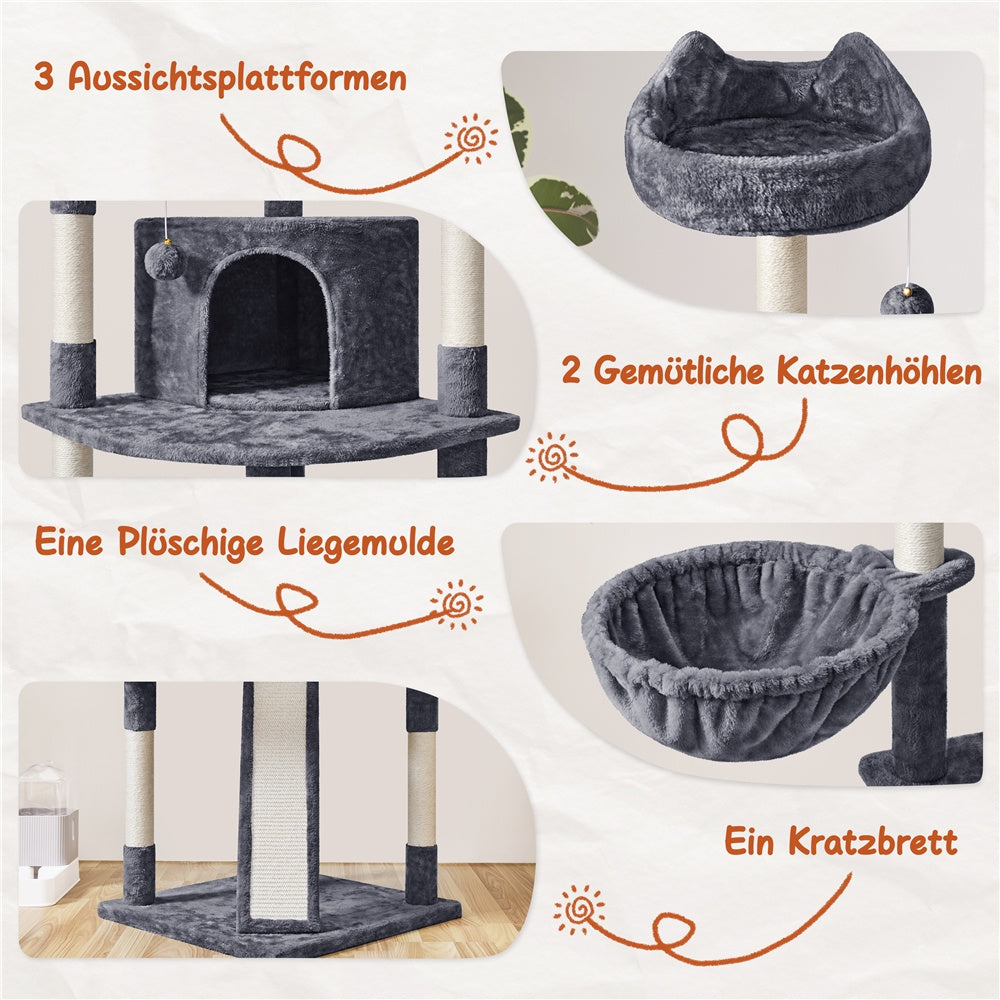 Robuster Kratzbaum mit 3 Liegeflächen 8 Sisalstämmen und 2 Höhlen