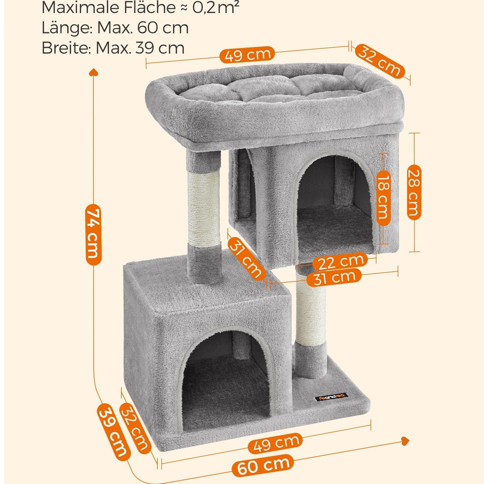 Kratzbaum Große Plattform mit 2 Höhlen und Sisalstämmen Stabil