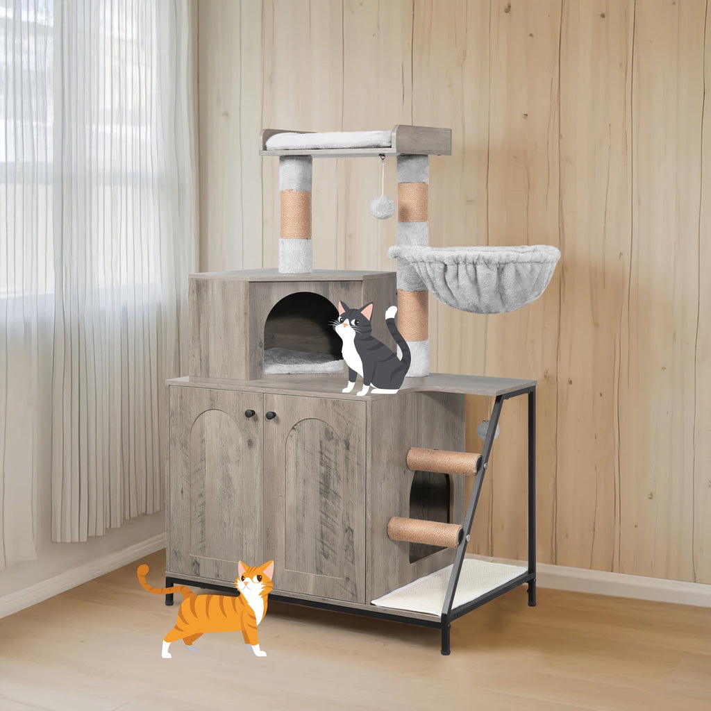 Katzenklo-Möbel und Katzenhaus 4-in-1 mit Kratzstämmen