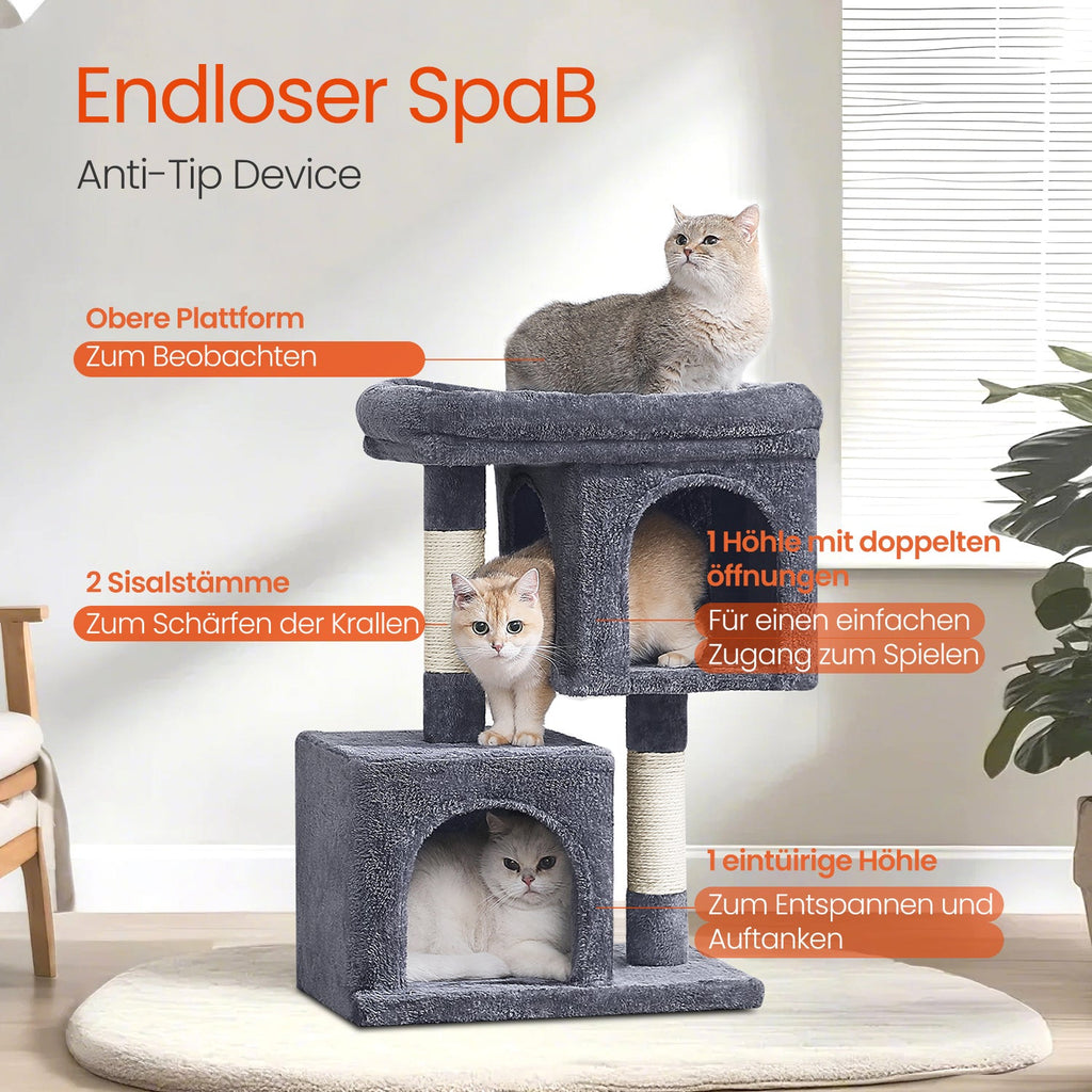 Kratzbaum Große Plattform mit 2 Höhlen und Sisalstämmen Stabil