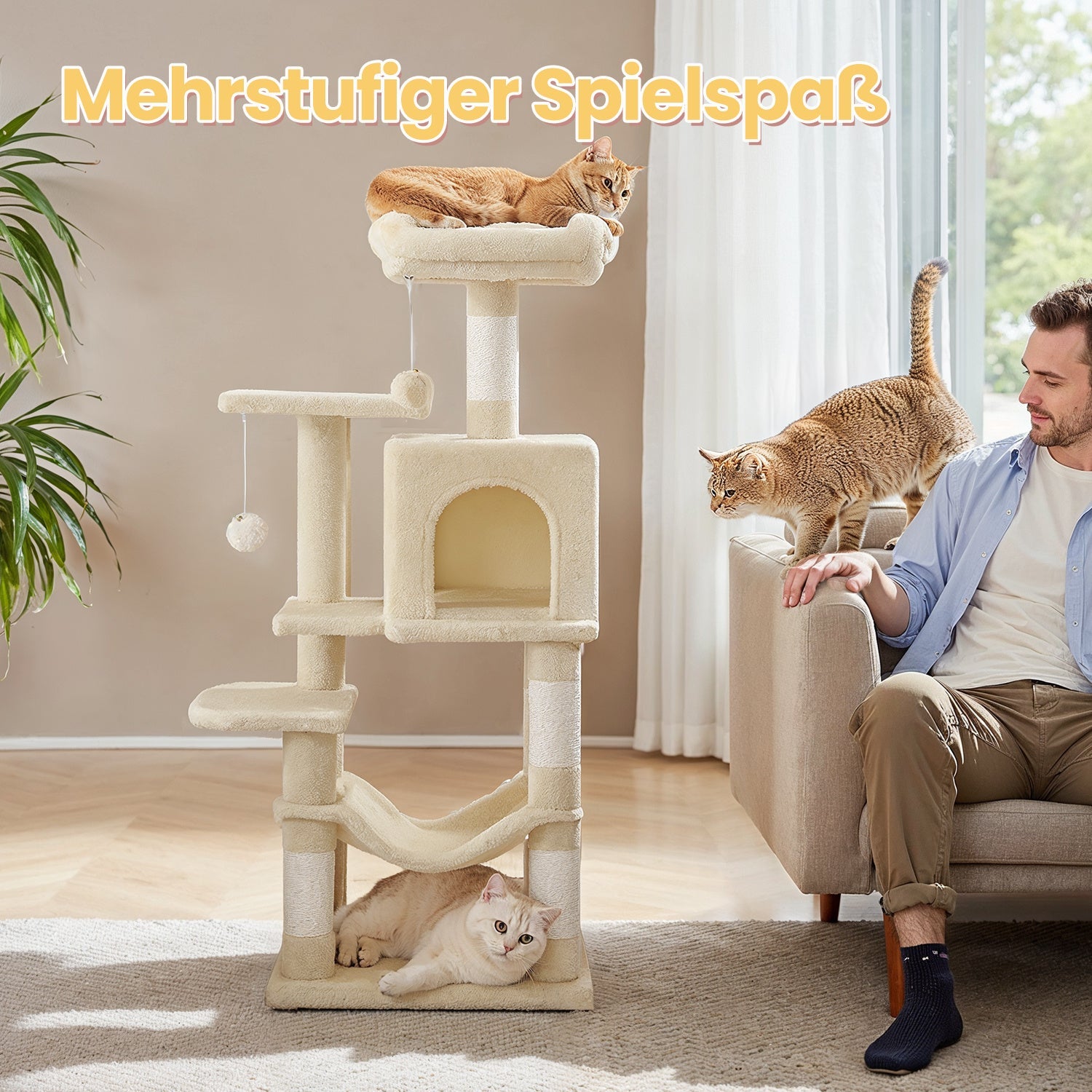 Katzenbaum Mehrstufig mit Höhle Liegemulde und Hängematte