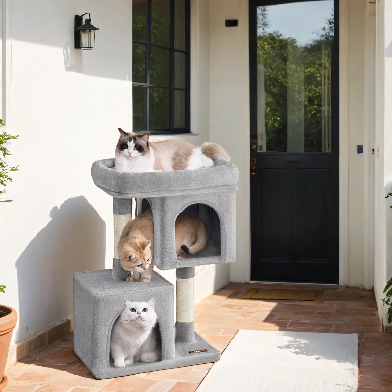 Kratzbaum Große Plattform mit 2 Höhlen und Sisalstämmen Stabil