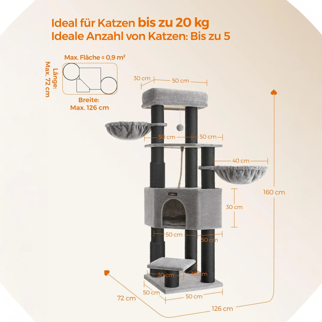Katzenbaum Mehrstufig mit Höhle Hängematten und Pompom