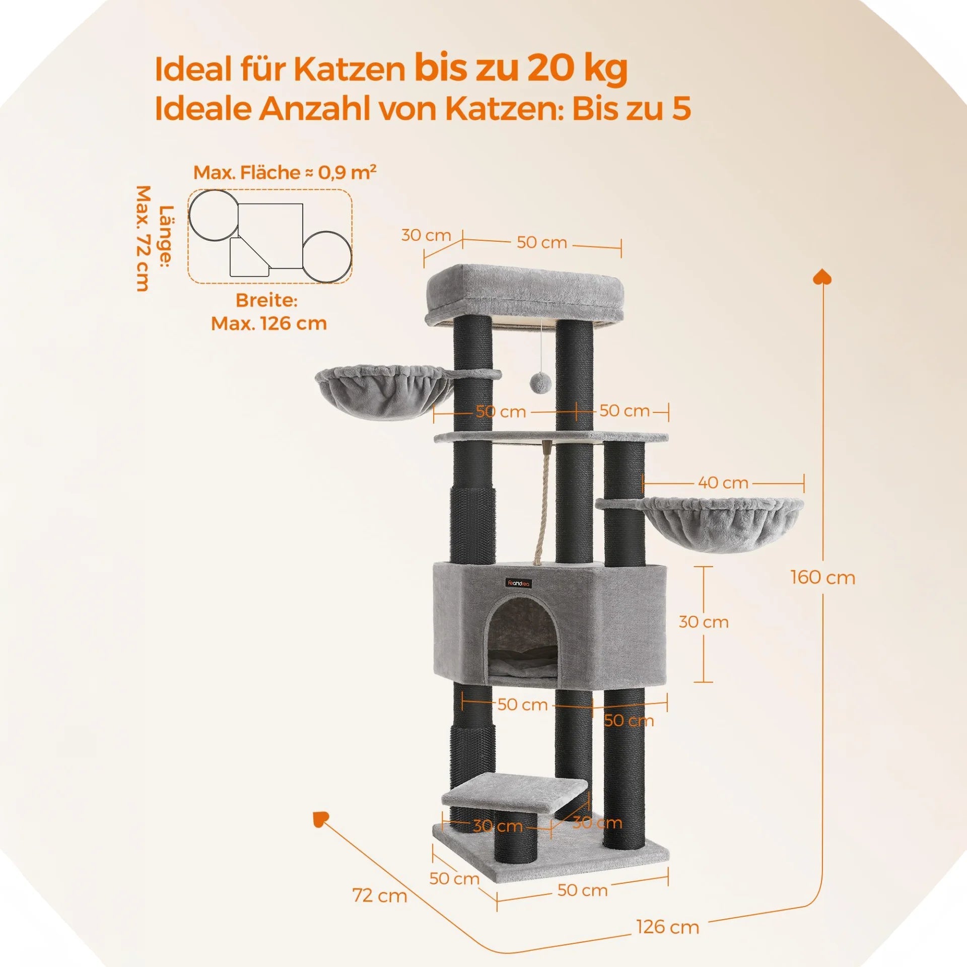 Katzenbaum Mehrstufig mit Höhle Hängematten und Pompom