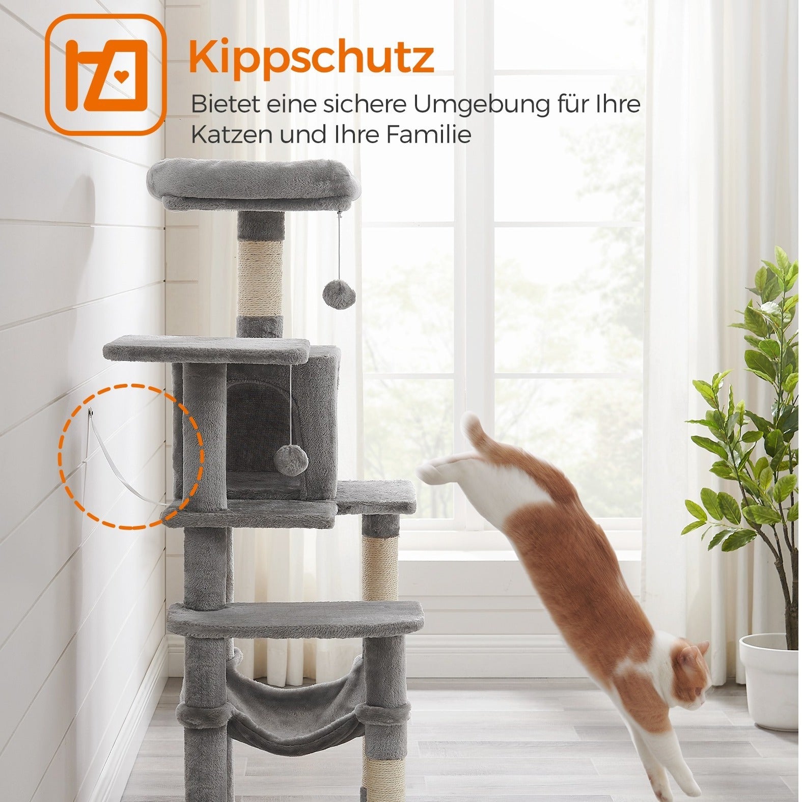 Kratzbaum mit Hängematte Höhle Stabil für Wohnungskatzen