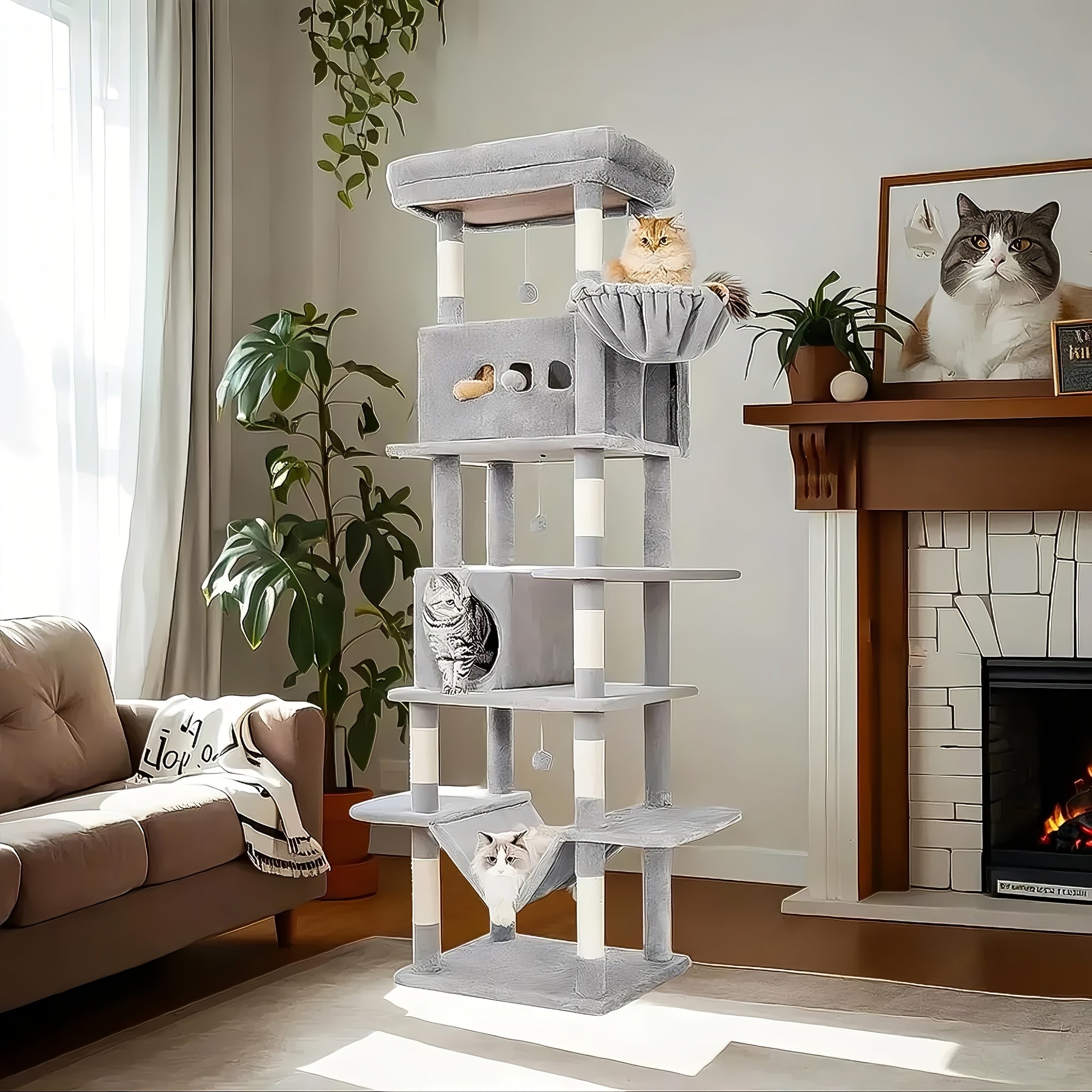 Großer Katzenbaum mit Liegeplatz Waschbarer Matte und 2 Nischen