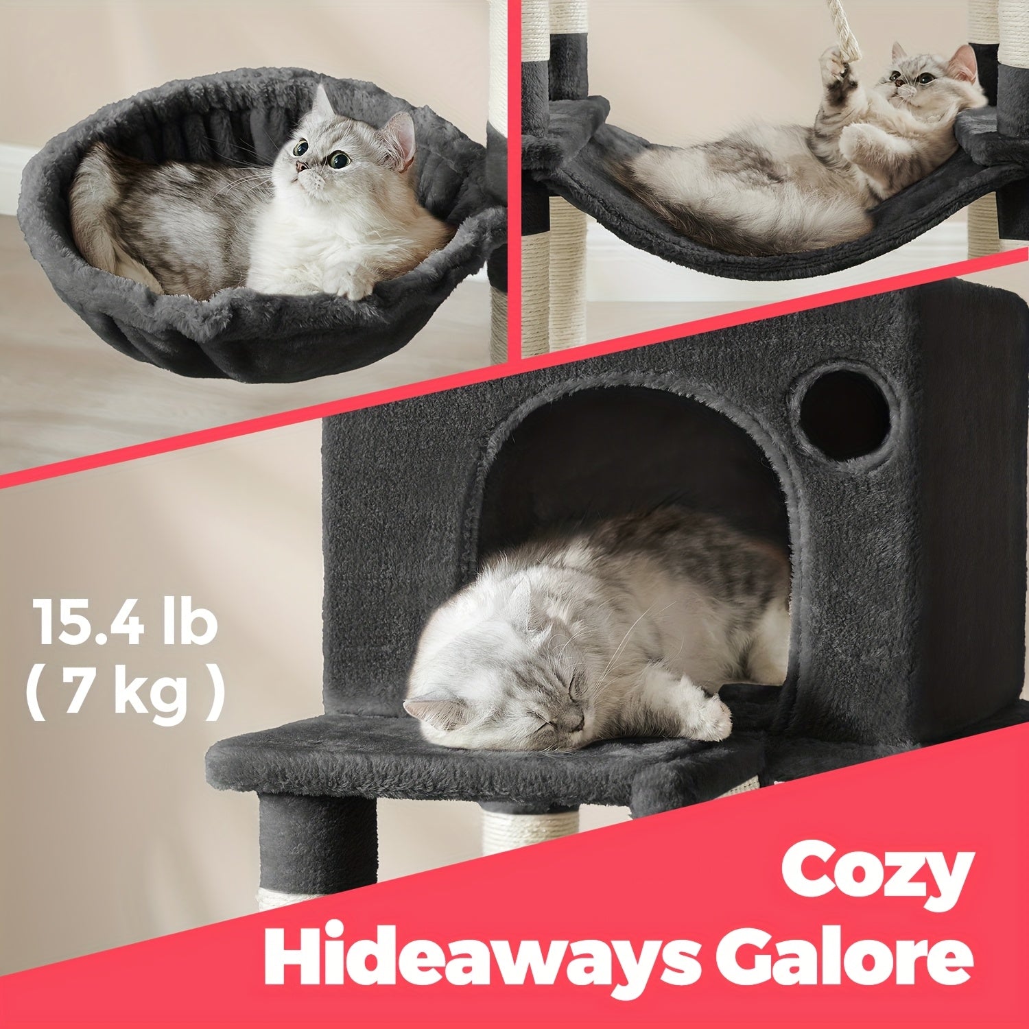 Großer Kratzturm Condo mit Kratzstämmen Rampe Höhlen und Hängematte