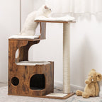 Kratzbaum Holz mit 3 Betten und Höhle